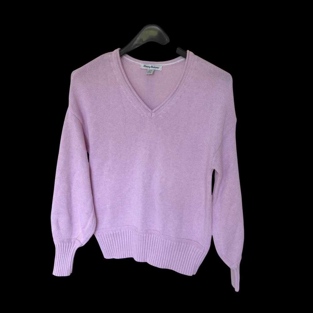 Tommy Bahama Pink V-Neck Cotton Shaker Stitch Sweater‎ Small Orchid Relaxed
